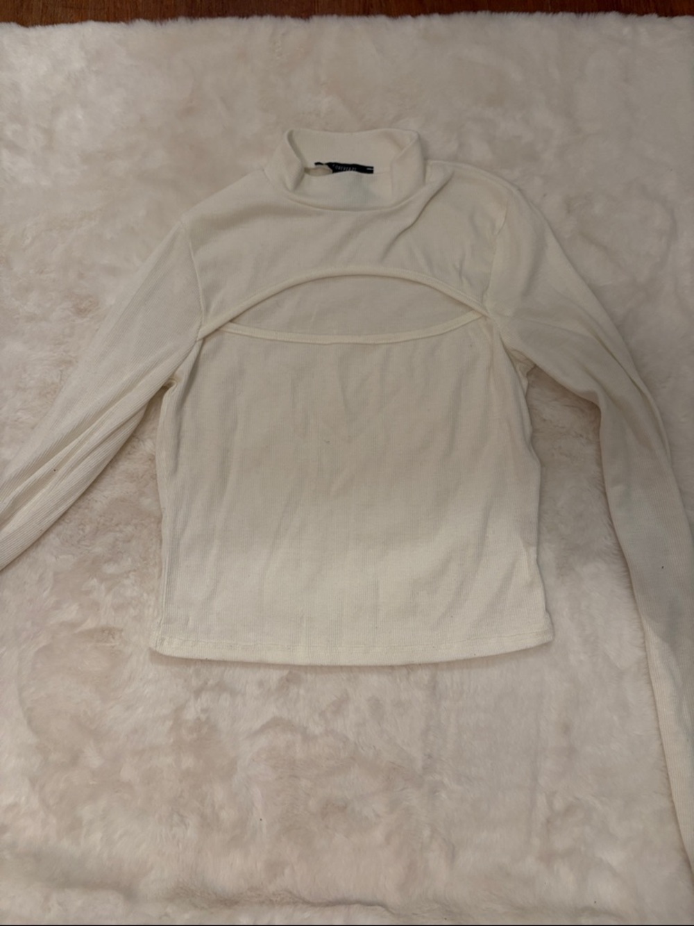 Forever 21 Cream Cutout Turtleneck Sweater Top